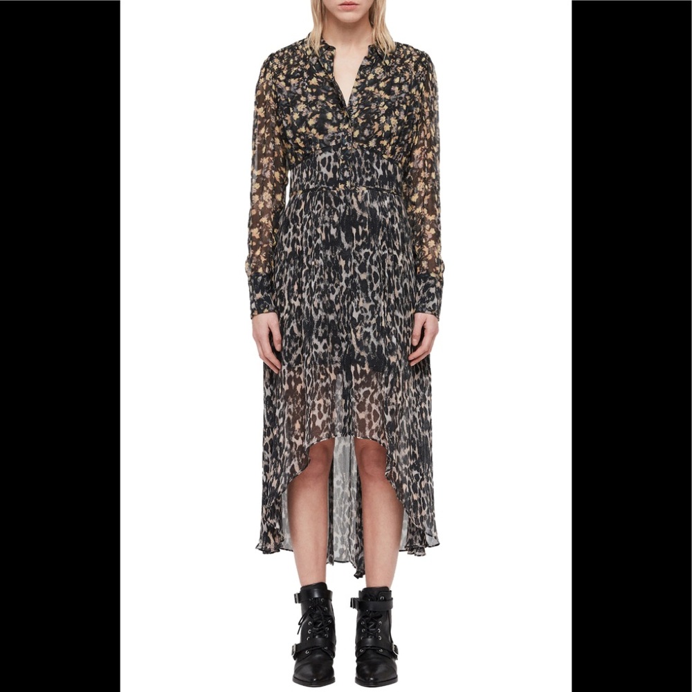 All Saints Liza Asa Dual Print High/low Dress size 4